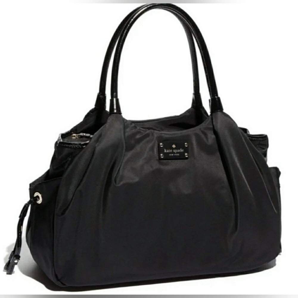 Kate Spade Stevie Black Nylon Patent Leather Tote Purse Handbag diaper bag
